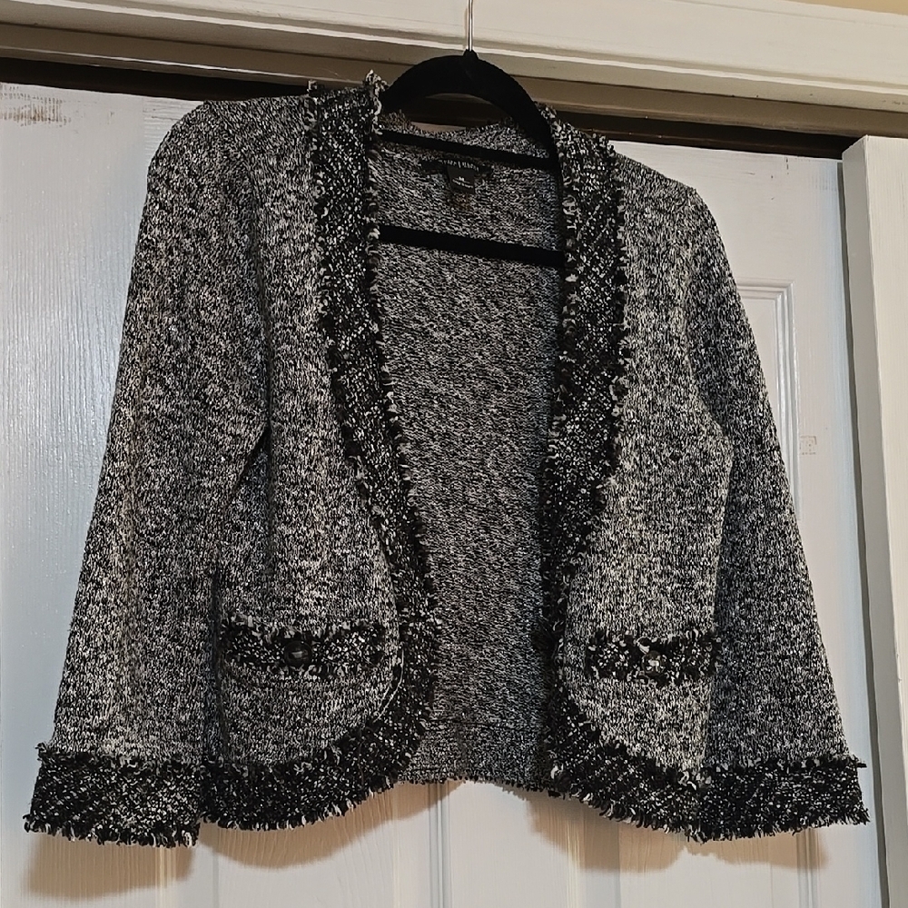 WHBM Elegant Black and White Shimmer Tweed Jacket Size M